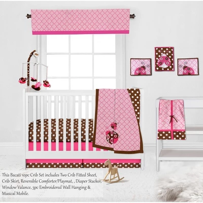 Bacati - Ladybugs Pink Chocolate 10 Pc Crib Bedding Set With 2 Crib Fitted Sheets 3 Bacati - Ladybugs Pink Chocolate 10 Pc Crib Bedding Set With 2 Crib Fitted Sheets - Image 3