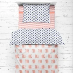 Bacati - Olivia Coral/Navy Buck/Feathers/Triangles Muslin 4 Pc Toddler Bedding Set -Babyletto Store GUEST 100193c1 4916 4a9a 85db 04ca58479752