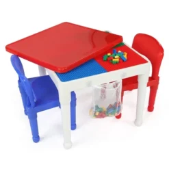 3pc 2 In 1 Square Activity Table With 2 Chairs Blue/Red - Humble Crew