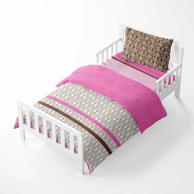 Bacati - Damask Pink Fuschia Chocolate 4 Pc Toddler Bedding Set 2 Bacati - Damask Pink Fuschia Chocolate 4 Pc Toddler Bedding Set - Image 2
