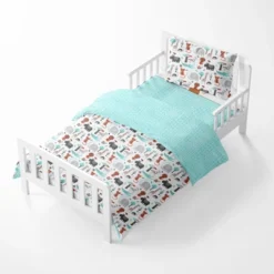 Bacati - Jungle Safari Animals Aqua/Orange/Gray 5 Pc Cotton Toddler Bedding Set -Babyletto Store GUEST 21506dce d6a2 4cb2 bf18 b3f3c096e2df
