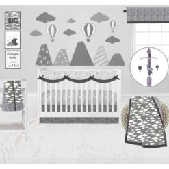 Bacati - Clouds In The City White/Gray 10 Pc Crib Bedding Set With Long Rail Guard Cover