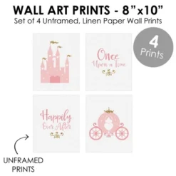 Big Dot Of Happiness Little Princess Crown - Unframed Pink & Gold Castle Nursery And Kids Room Linen Paper Wall Art - Set Of 4 Artisms - 8 X 10 Inches -Babyletto Store GUEST 3de4c378 9099 419a 8539 02f9e89161d6