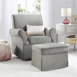 Baby Relax Emmie Swivel Glider & Ottoman Set - Gray Microfiber