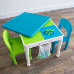 3pc Kids' 2 In 1 Square Activity Table With Chairs And 100pc Building Blocks White/Green/Blue - Humble Crew -Babyletto Store GUEST 4df926e8 759c 4110 a3c6 f2de6103cb9b