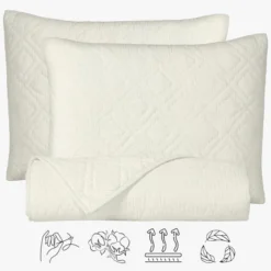 Luxury 100% Cotton Quilt Set, Hand-Quilted, Pre-Softened, Diamond Pattern By California Design Den