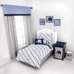 Bacati - Elephants Blue/Navy/Gray 4 Pc Toddler Bedding Set -Babyletto Store GUEST 5e679140 44e5 4b0a b12b 152f877fd260