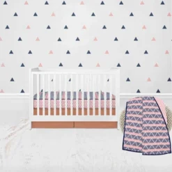 Bacati - Girls Triangles Mint Navy 10 Pc Crib Bedding Set With 4 Swaddling Blankets