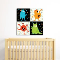 Big Dot Of Happiness Monster Bash - Kids Room, Nursery Decor And Home Decor - 11 X 11 Inches Nursery Wall Art - Set Of 4 Prints For Baby's Room