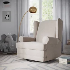 Storkcraft Serenity Wingback Upholstered Reclining Glider With USB Charging Port