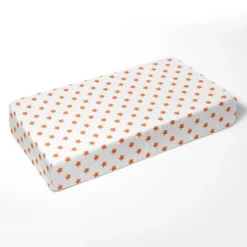 Bacati - Stars Orange Ikat Muslin 100 Percent Cotton Universal Baby US Standard Crib Or Toddler Bed Fitted Sheet