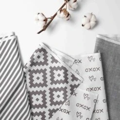 Bacati - Love Design/Print Gray/Silver 10 Pc Crib Bedding Set With 2 Crib Fitted Sheets