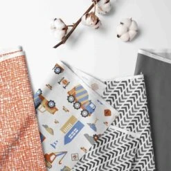 Bacati - Construction Yellow Orange Blue Gray 4 Pc Crib Bedding Set With Diaper Caddy