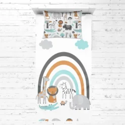 Bacati - Jungle Safari Animals Aqua/Orange/Gray 5 Pc Cotton Toddler Bedding Set -Babyletto Store GUEST 768badb2 100b 425e ac0d df60f585e741