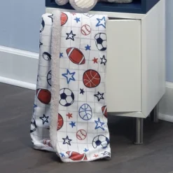 Lambs & Ivy Baby Sports White Fleece Baby Blanket - Football/Basketball/Baseball -Babyletto Store GUEST 77925cd8 2566 425a 882c 08dd92ad65e8