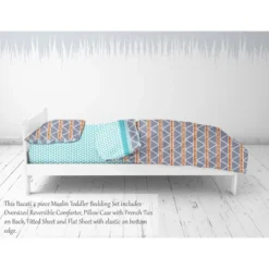 Bacati - Liam Aqua/Orange/Navy Triangles Muslin 4 Pc Toddler Bedding Set -Babyletto Store GUEST 8006f509 d582 431b 9418 cd266f289f90