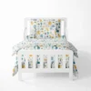 Bacati - Little Dino Boys Teal/Yellow Muslin 5 Pc Toddler Bedding Set With Dec Pillow
