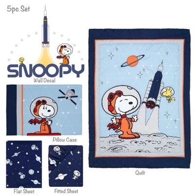 Bedtime Originals Astronaut Snoopy 5-Piece Navy/Blue Space Toddler Bedding Set 1 Bedtime Originals Astronaut Snoopy 5-Piece Navy/Blue Space Toddler Bedding Set