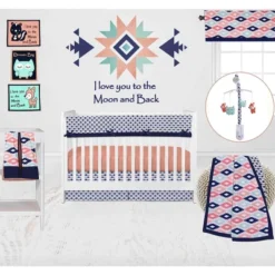 Bacati - Emma Coral Mint Navy 10 Pc Crib Bedding Set With Long Rail Guard Cover -Babyletto Store GUEST 94fa898b 234d 40bc a1f5 6dbd52835570