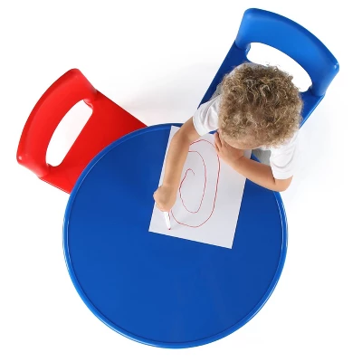3pc Round Plastic Construction Table With 2 Chairs And Cover Blue/Red/White - Humble Crew 3 3pc Round Plastic Construction Table With 2 Chairs And Cover Blue/Red/White - Humble Crew - Image 3