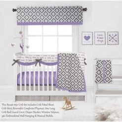 Bacati - Love Gray Lilac 10 Pc Crib Bedding Set With Long Rail Guard Cover -Babyletto Store GUEST a21da1a1 ec81 44e3 9305 715e956b2280