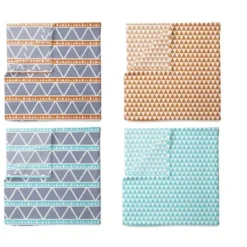 Bacati - Liam Aztec Print Aqua/Orange/Navy Triangles Muslin Swaddling Blankets Set Of 4