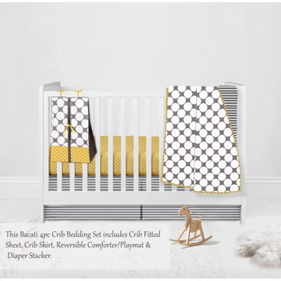 Bacati - Dots Stripes Gray Yellow 4 Pc Crib Bedding Set With Diaper Caddy 2 Bacati - Dots Stripes Gray Yellow 4 Pc Crib Bedding Set With Diaper Caddy - Image 2