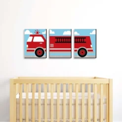 Big Dot Of Happiness Fired Up Fire Truck - Firefighter Firetruck Nursery Wall Art And Kids Room Decor - Gift Ideas - 7.5 X 10 Inches - Set Of 3 Prints