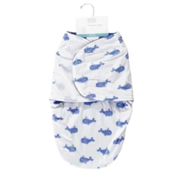 Hudson Baby Infant Boy Plush Swaddle Wrap, Blue Whale, 0-3 Months
