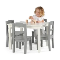 5pc Kids' Wood Table And Chair Set White/Gray - Humble Crew -Babyletto Store GUEST b250b1e5 b6d0 4843 bd95 97df8b0d8c7e