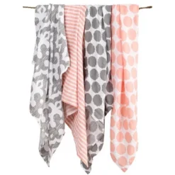 Bacati - Ikat Coral/Gray Dots/Stripes Swaddling Muslin Blankets Set Of 4 -Babyletto Store GUEST bafae1c9 f918 4403 a4e2 f84b7128e68d