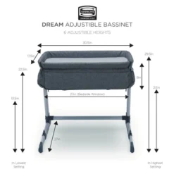 Simmons Kids' Dream Bedside Baby Bassinet Sleeper With Breathable Mesh And Adjustable Heights - Lightweight Portable Crib - Gray -Babyletto Store GUEST c10b0cea 85b1 4a85 a54e 4d80afc2b4af