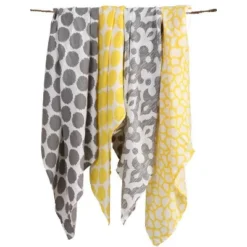 Bacati - Ikat Yellow/Gray Dots/Giraffe Swaddling Muslin Blankets Set Of 4 -Babyletto Store GUEST c5c0f1f1 da40 4e3e 9049 244ec95435f5