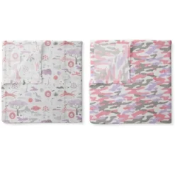 Jungle Safari Girls Lilac/Coral 2 Pack Muslin Swaddling Blanket