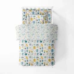 Bacati - Little Dino Boys Teal/Yellow Muslin 5 Pc Toddler Bedding Set With Dec Pillow -Babyletto Store GUEST d8800ba8 9fe9 4d11 b98e e21651151ba2