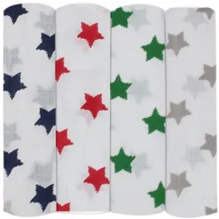 Bacati - Stars Boys Swaddling Muslin Blankets Of 4 (Navy,Green, Red,Gray) -Babyletto Store GUEST d944c2e4 32f7 45bc 8c9b 4d902d1ce2aa