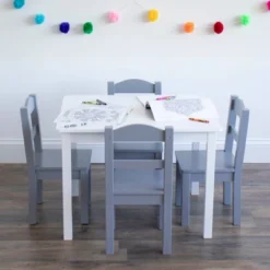 5pc Kids' Wood Table And Chair Set White/Gray - Humble Crew -Babyletto Store GUEST dd69c480 865c 4e9a 80bf 34dbb29073a5