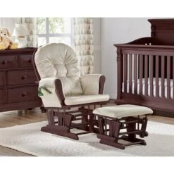 Suite Bebe Mason Glider And Ottoman - Espresso Wood And Beige Fabric