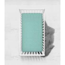 Bacati - Mint Pin Dots 100 Percent Cotton Universal Baby US Standard Crib Or Toddler Bed Fitted Sheet -Babyletto Store GUEST ee409a2d 0fe1 435b 81ba fd0d9e7c69b4
