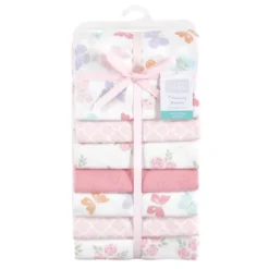 Hudson Baby Infant Girl Cotton Flannel Receiving Blankets Bundle, Pastel Butterfly, One Size